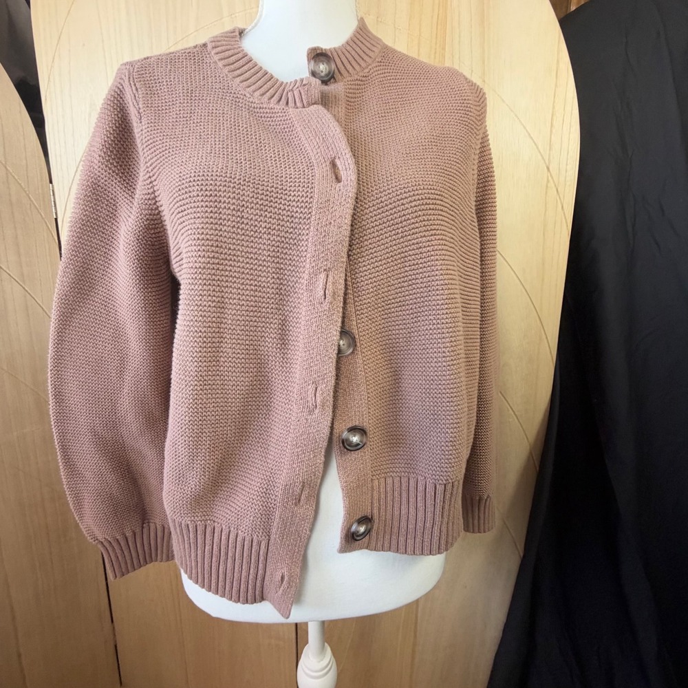 Old Navy Cardigan Sweater Womens L Pink Mauve Chunky Knit Cotton Button Front